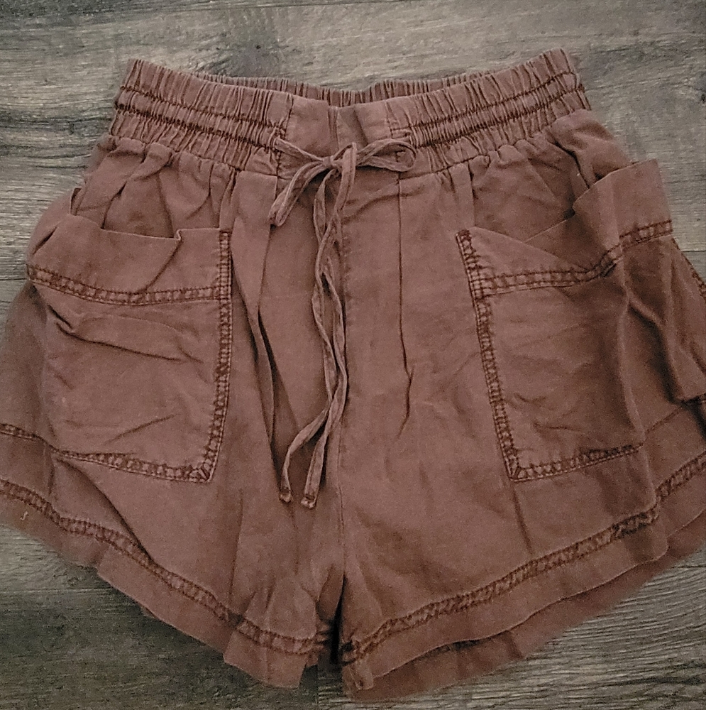 FP Emma Brown Drawstring Linen-Blend Women’s Shorts